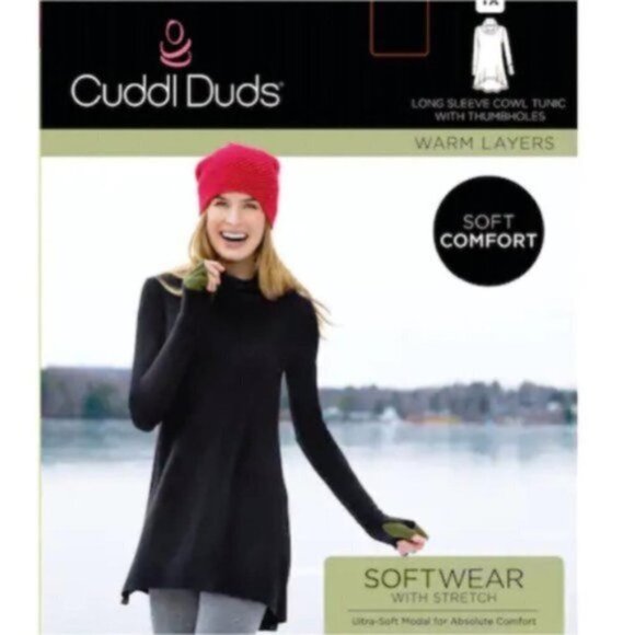 Cuddl Duds Womens Gray Plaid Cowl Neck Long Sleeve Soft Wear Tunic Top Sz M New - Picture 5 of 6